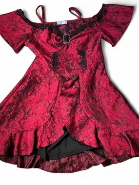 Girls' Red Gothic Princess Costume Dress with Black Lace